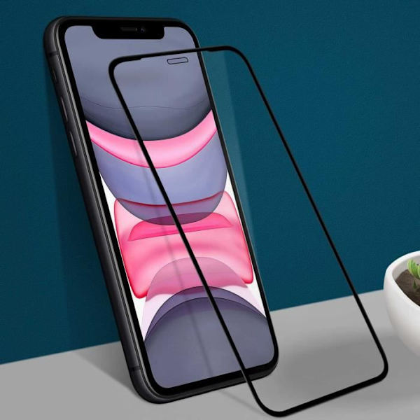 iPhone 11 Film 9H karkaistu lasi ohut kaarevat reunat oleofobinen musta muoto musta