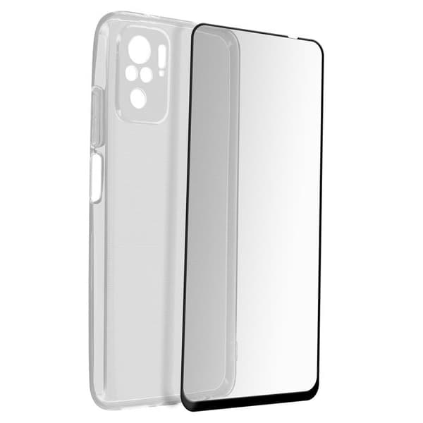 Siliconfodral för Redmi Note 10s / Note 10 / Poco M5s med 9H härdat glas transparent Svart