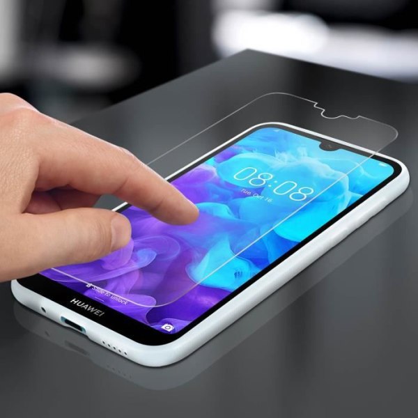 Skyddshölje - AVIZAR - Huawei Y5 2019 - Mjuk Silikon - Härdat Glas 9H - Transparent Vit Transparent, vit