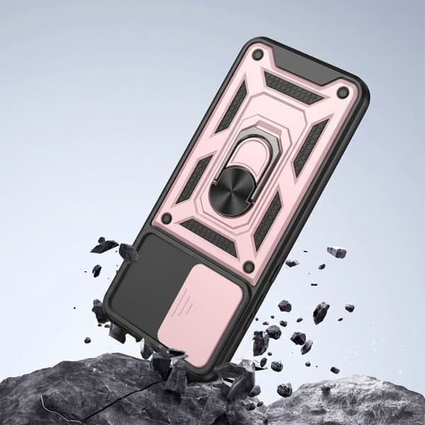 Fodral för Redmi Note 17 Pro med ringstöd och glidande kameraskydd i roséguld Roséguld