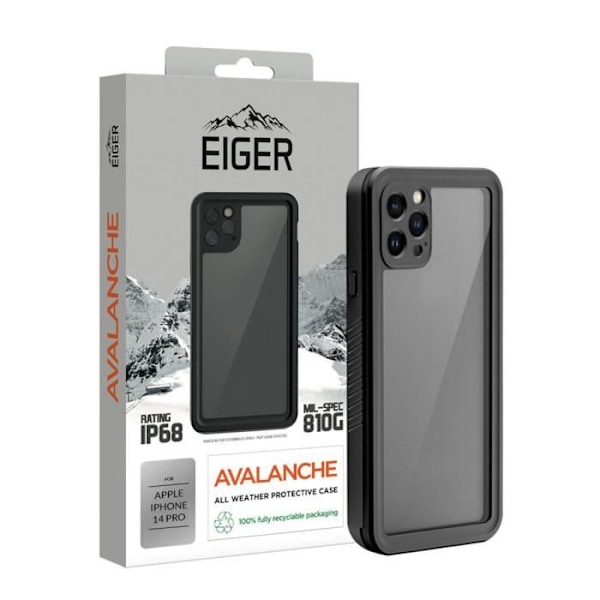 Cover til iPhone 14 Pro - EIGER - 360° Fuld beskyttelse Vandtæt IP68 forstærket - Sort Transparent