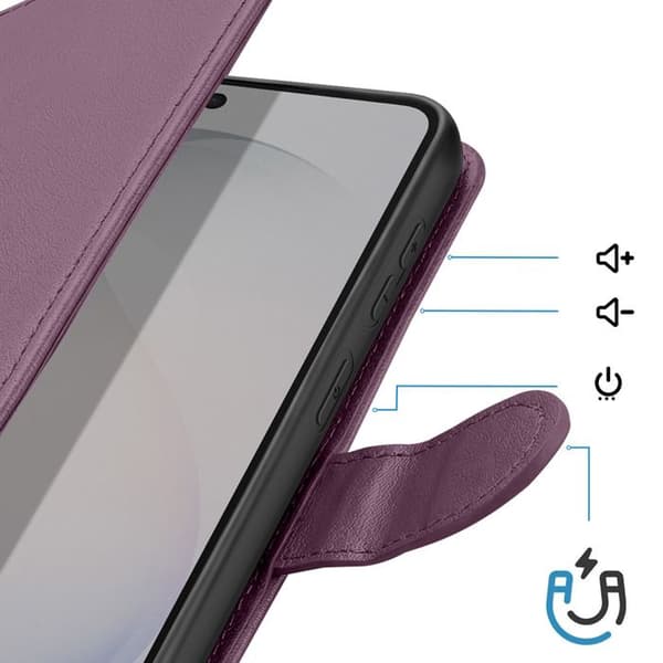 Pungetui til Galaxy S26 Plus med håndledsrem og videostøtte i lilla Violett