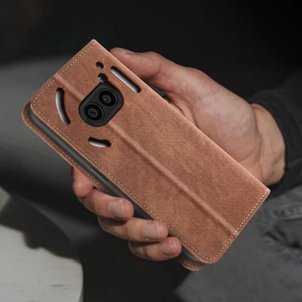 Étui AVIZAR för Nothing Phone 2a Textur Denim Fodral Plånbok och Stativ Brun kastanj