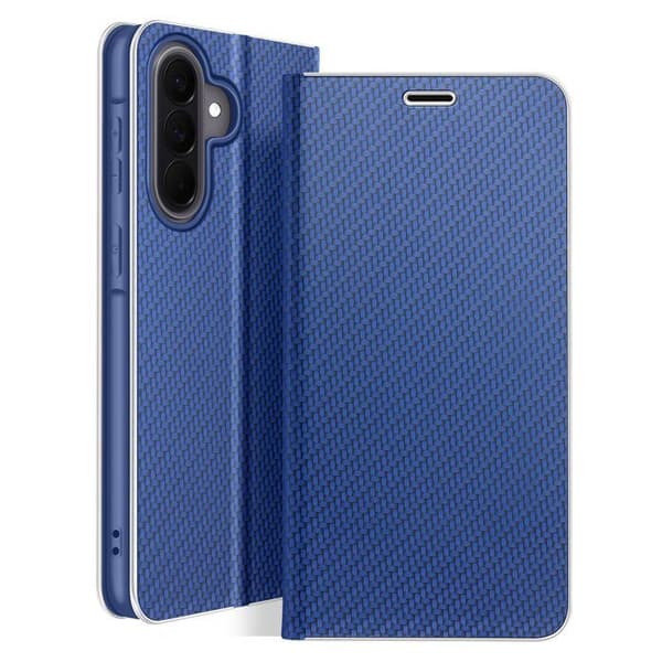 Foliofodral för Galaxy A57 Kolfiber Effekt Metallram med Kortfack Blå Blå