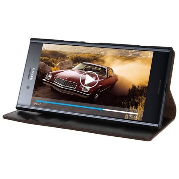 Plånboksfodral - AVIZAR - Sony Xperia XZ Premium - Brunt läder - Ställfunktion - 3 kortfack kastanj
