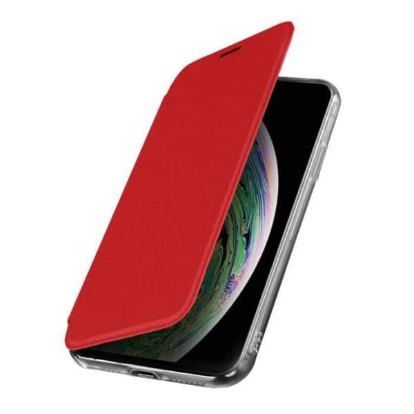 iPhone XS Max Folio Rigid Flip-fodral med integrerad spegel tunn och ljusrödröd