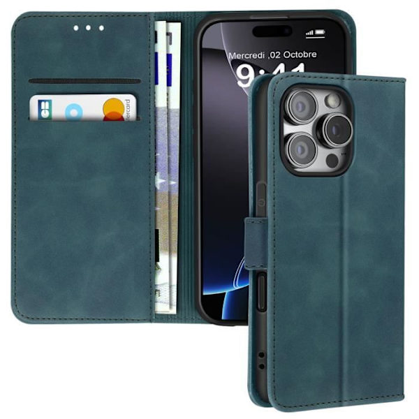 Etui för iPhone 16 Pro Max - AVIZAR - Fodral med plånbok och videostöd - Blågrön Blå