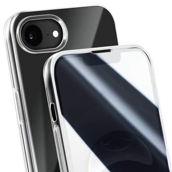 Pack skal för iPhone 17e silikon med 9H härdat glas transparent Vit