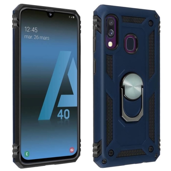 Coque - AVIZAR - Galaxy A40 - Bi-matières - Bague Support Vidéo - Blå nat Midnattsblå