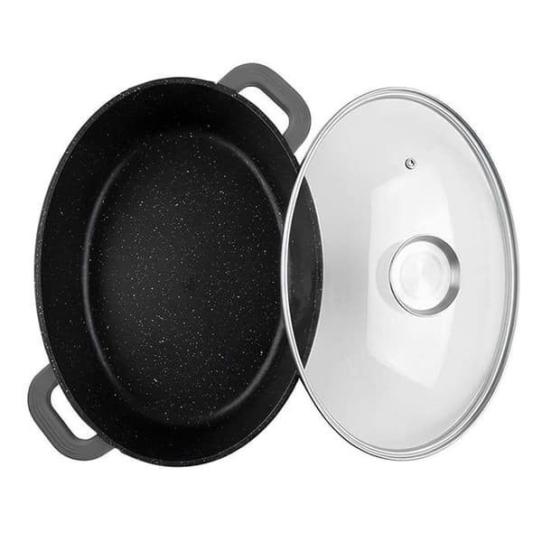 Rostpanna - CHEFFINGER - 38 cm - Marmorbeläggning - Glascap - Non-stick Transparent
