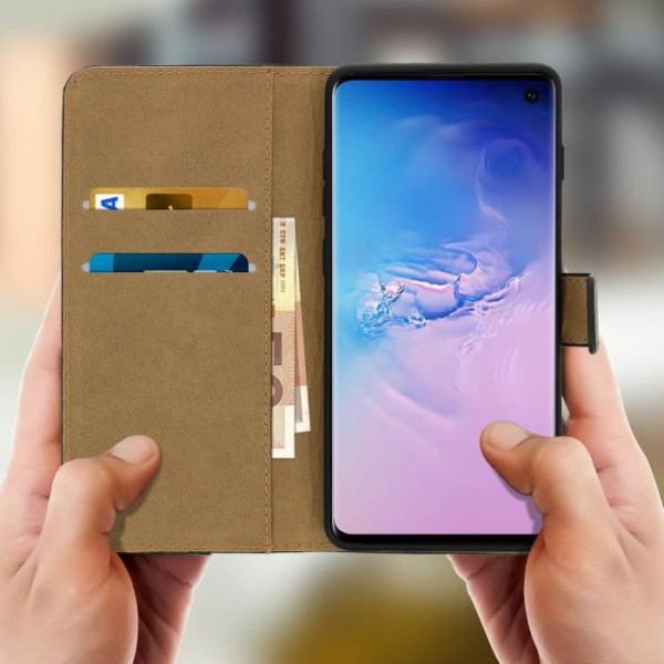 Mobilfodral - Samsung - Galaxy S10e - Äkta läder - Svart - Video ställning Svart