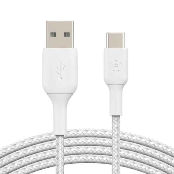 USB till USB-C-kabel 18W flätad nylon 3m laddning och synkro Belkin vit