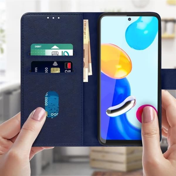 Xiaomi Redmi Note 11 ja Note 11s Case Flip Wallet Function Stand Blue blå
