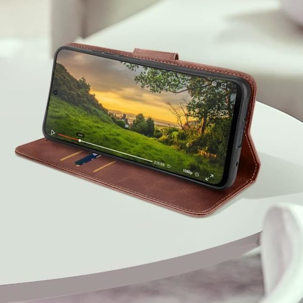 Brun håndledsstrop pungetui til Motorola Moto G24 og G04 - AVIZAR - Halvstivt - Syntetisk kastanj