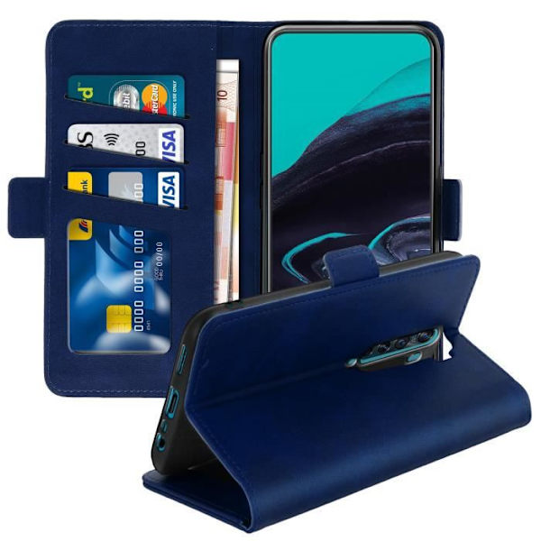 Folio-fodral - AVIZAR - Oppo Reno 2 - Ekologiskt läder - Stöd - Kortficka - Mörkblå Midnattsblå
