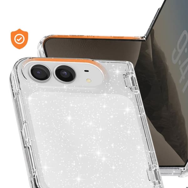 Glitteret cover til iPhone Duo med blød stødabsorberende kant i hvid Vit