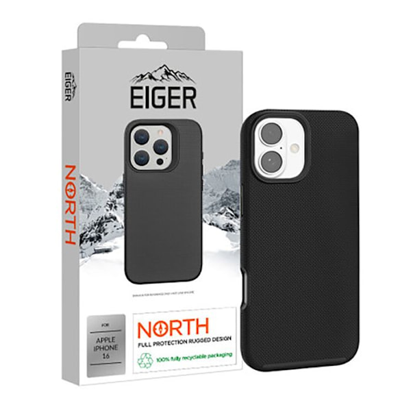 Hårdskal för iPhone 16 North Case Drop-Test 4m Ultra Förstärkt Eiger Svart Svart