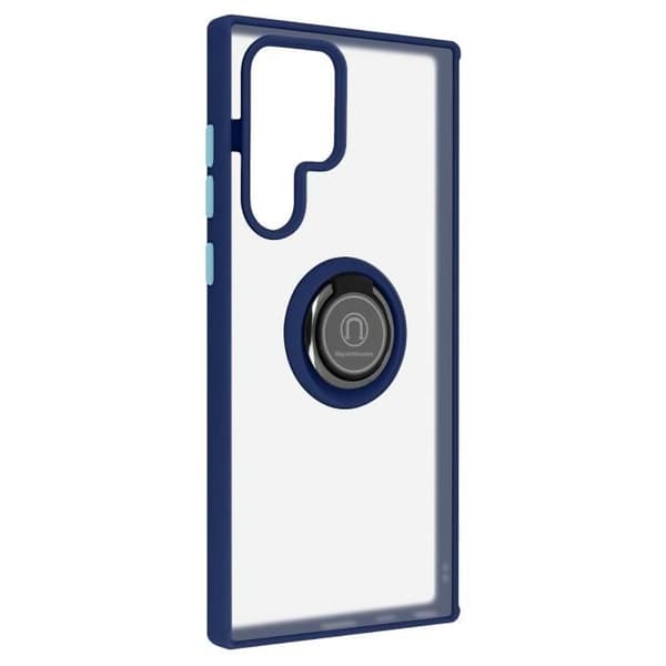 Coque - Samsung - Galaxy S22 Ultra - Bi-material - Metallring - Videostöd blå Blå