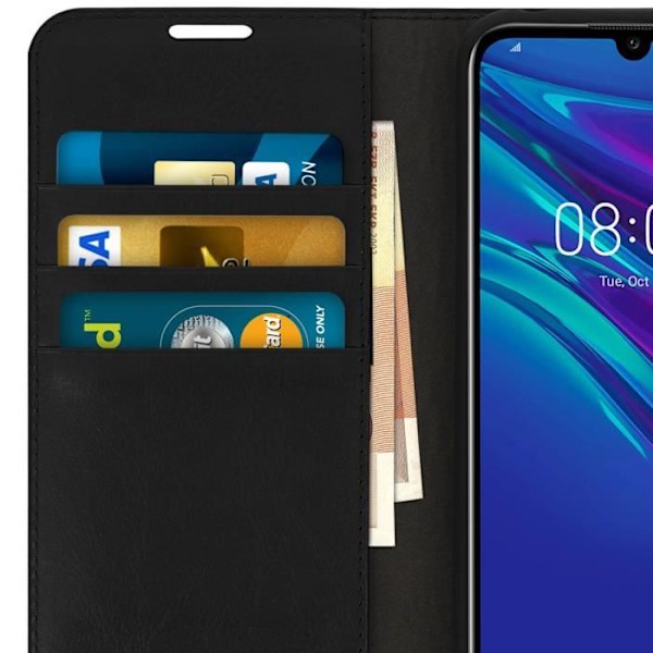 Étui Huawei Y6 2019 - AVIZAR - Folio Læderetui - Video Støtte - Sort - Fuld Beskyttelse Svart