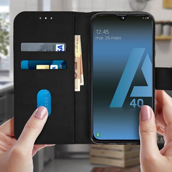 Hölster för Samsung Galaxy A40 - AVIZAR - Plånboksfodral - Silikon Gel - Videostöd - Magnetisk Svart