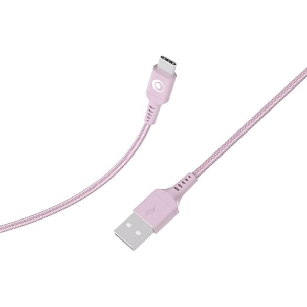 USB-A til USB-C kabel - BIGBEN CONNECTED - 1.2m - FastCharge 15W - Vævet nylon - Rosa