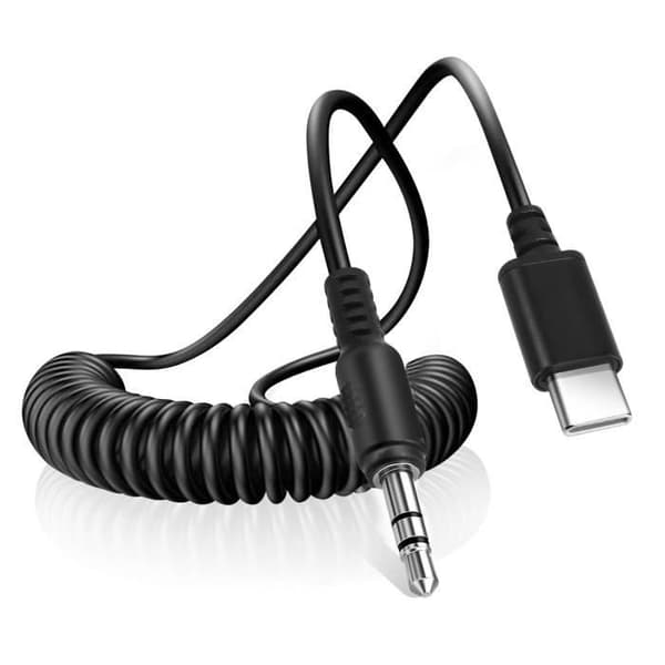 USB-C til Jack 3.5mm lydkabel - Puluz - 1m - Høj kvalitet lyd - Spiral kabel - Sort