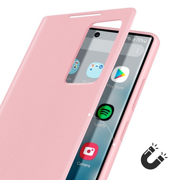 Læderetui til Galaxy S22 Ultra med vindue og kortlomme i rosa Rosa