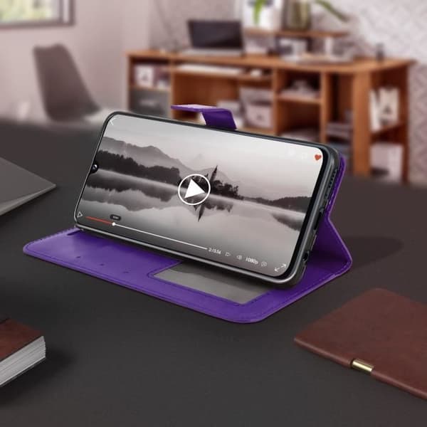 Plånboksfodral - AVIZAR - Galaxy A40 - Ekoskinn - Videostöd - Kortfack Lila