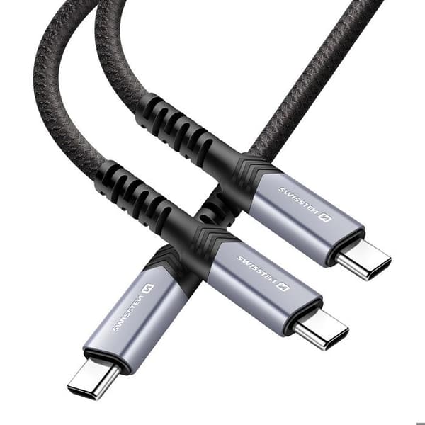 USB-C-kaapeli - SWISSTEN - 2-in-1 - Lataus ja Synkronointi 100W - 1,5m - Musta