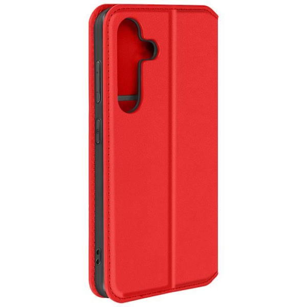 Rött halvhårt fodral till Samsung Galaxy S24 Plus med korthållare, videostöd och magnetisk flip Röd