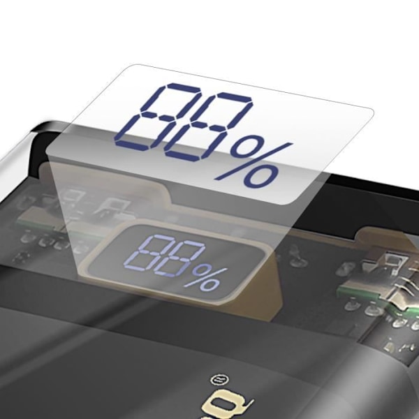 Powerbank - LINQ - TM16002 - 16000mAh - USB-C 20W - 2 USB 22.5W - LED-display Svart Transparent