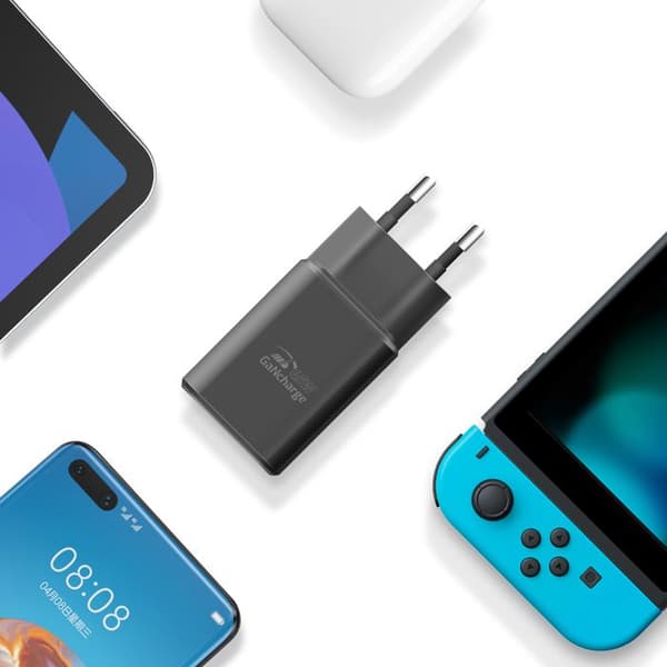 USB-C 45W / USB-A 18W GaN PD / QC Swissten Sort Strømforsyning Svart
