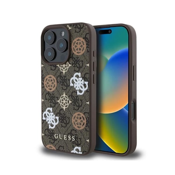 Coque pour iPhone 16 Pro Compatible MagSafe Édition 4G Pionin Ultra-Chic Guess Ruskea Flerfärgad