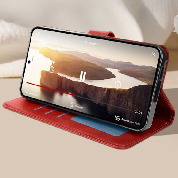Fodral till Samsung Galaxy A55 Handledsrem Flip Plånboksställ Röd Röd