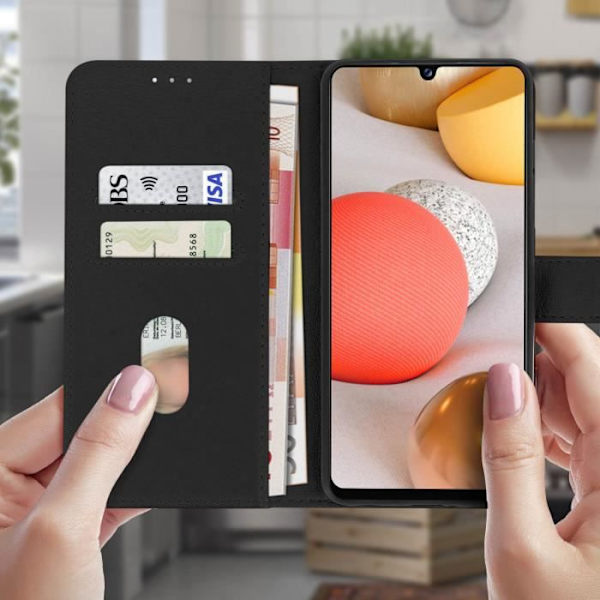 Étui för Samsung Galaxy A42 5G Heltäckande Kortfickefunktion Stöd svart - AVIZAR - Flexibel - Magnetisk svart