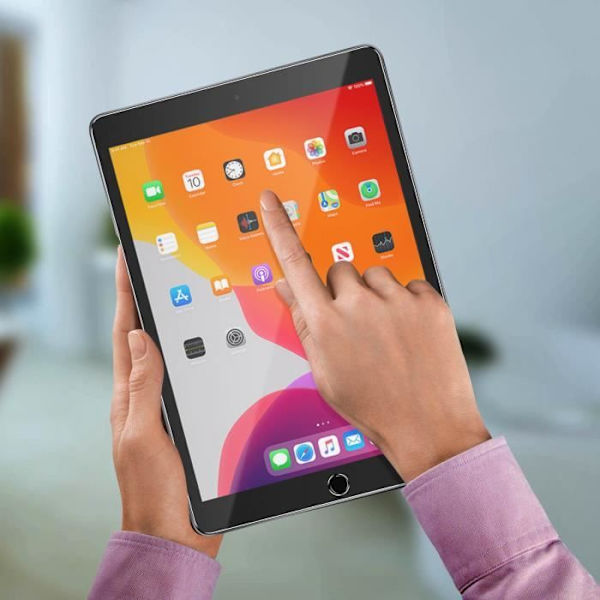 Karkaistu lasikalvo - AKASHI - iPad 2019 10.2 - 9H - Viistot reunat - Läpinäkyvä valkoinen