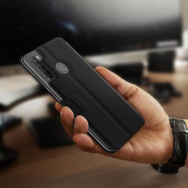 Housse - X-DORIA - Xiaomi Redmi Note 8T / 8 - Ekologiskt läder - Videostöd - Magnetisk Svart