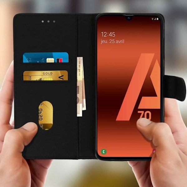 Housse til Samsung Galaxy A70 - AVIZAR - Kortholder Etui - Silikone gel - Magnetisk - Video support Svart