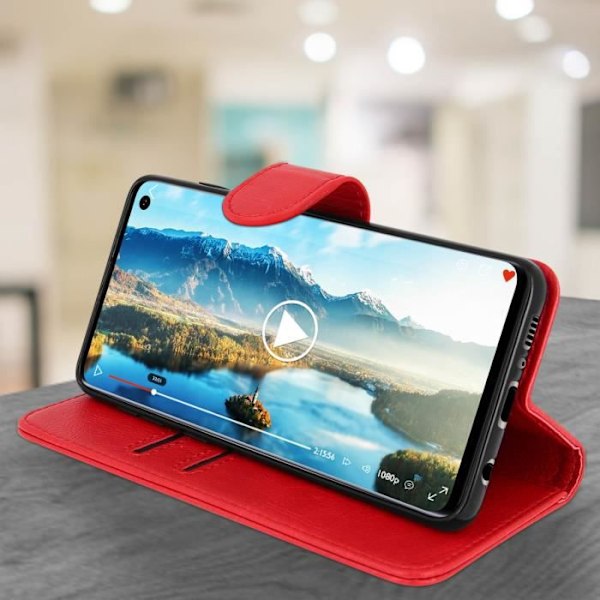 Housse til Samsung Galaxy S10 - AVIZAR - Rød Plånbogcase - Silikone Gel - Video Støtte - Magnetisk Röd