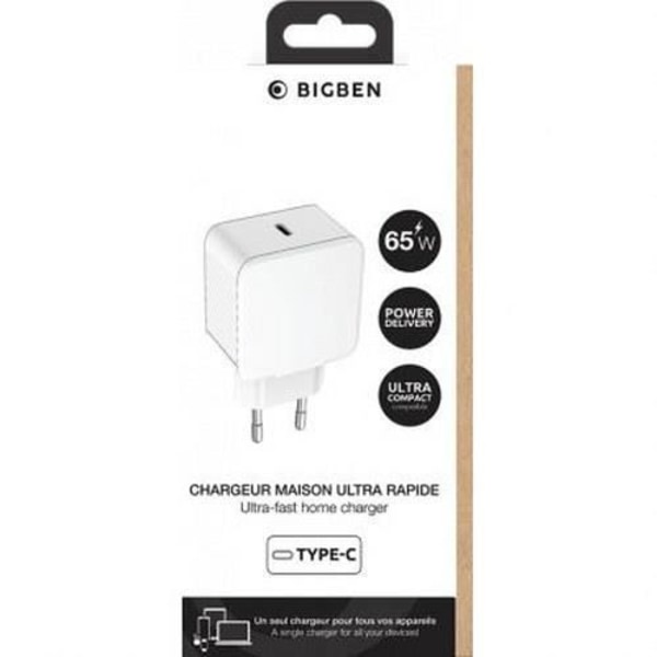 USB C oplader 65W - BIGBEN CONNECTED - Ultra hurtig - Power Delivery - GaN - Hvid Vit