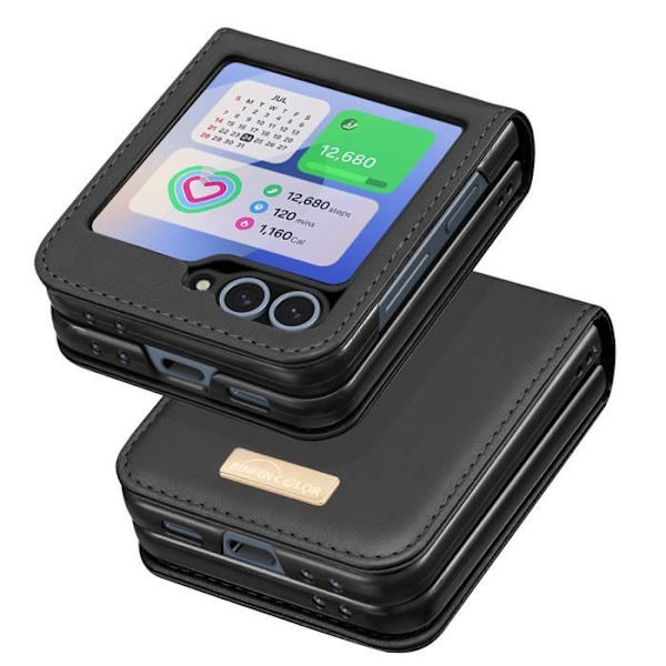 Fodral - AVIZAR - Samsung Galaxy Z Flip 6 - Vegansk läderbaksida - Svart - Halvstyv - Tunn och lätt design Svart