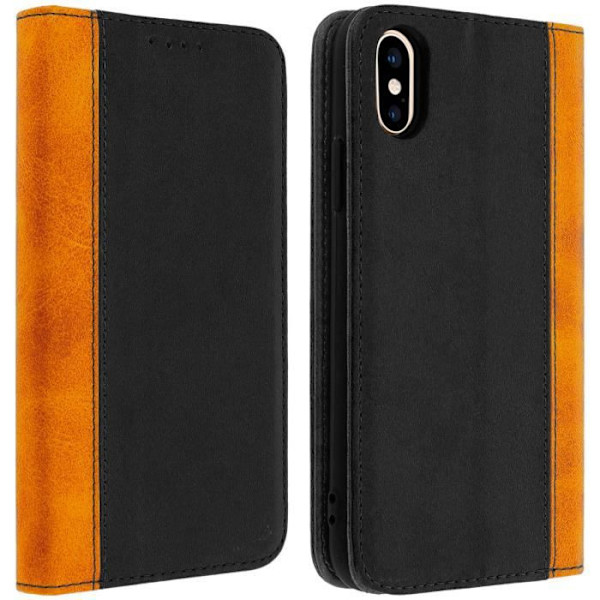 iPhone X ja XS kotelo - AVIZAR - Folio-suojakotelo - Ekologinen nahka - Korttitila - Tukiominaisuus Svart