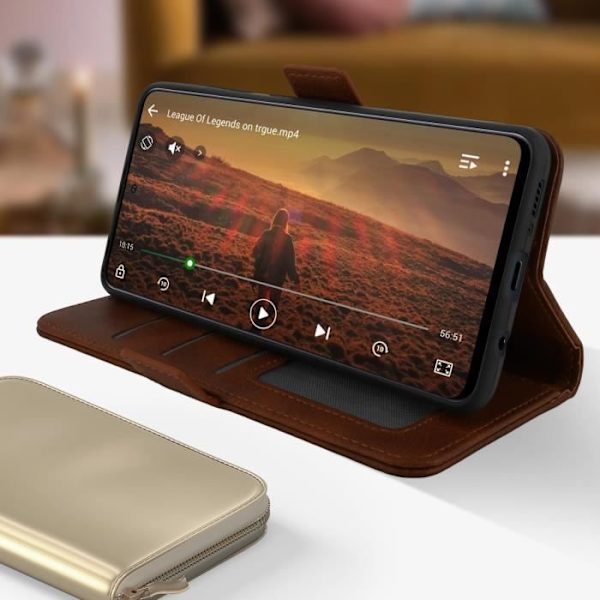 Fodral för Samsung Galaxy A51 - AVIZAR - Folioväska - Kortficka - Stödfunktion - Brun kastanj