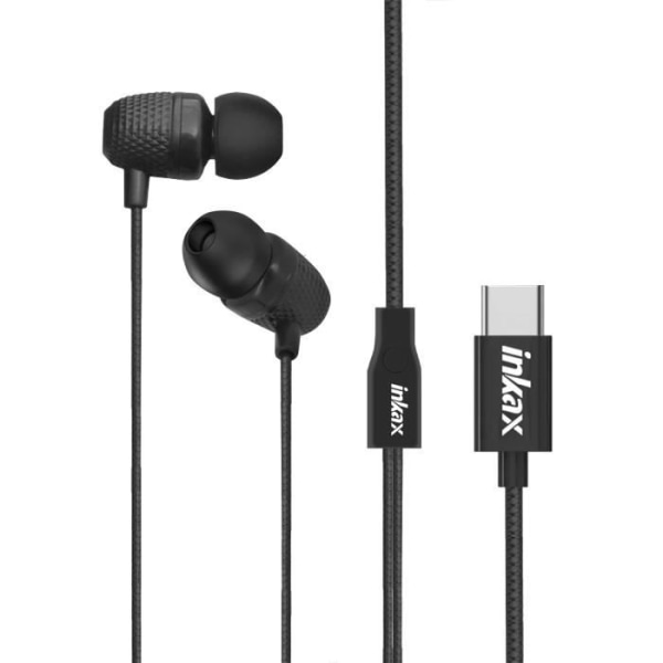 USB-C hörlurar - INKAX - In-ear - 1,2m - Integrerad mikrofon - Multifunktionsknapp Svart
