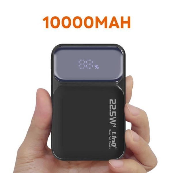 Eksternt batteri 10000mAh + Lightning-kabler - USB C og USB LinQ Sort