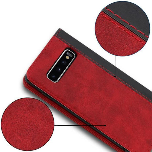 Hoes Galaxy S10 Plus - AVIZAR - Folio-fodral - Ekoleder - Röd - Stöd-funktion Röd