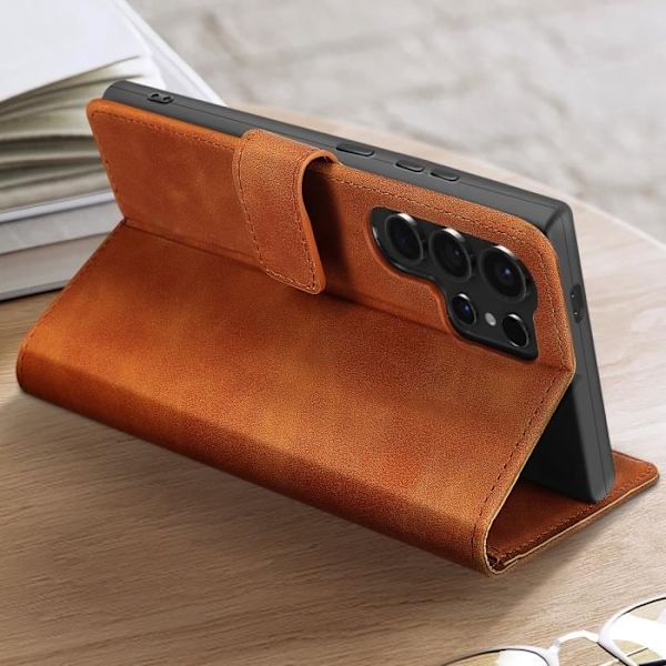 Etui til Samsung S24 Ultra Wallet Flip Video Support Camel kastanj