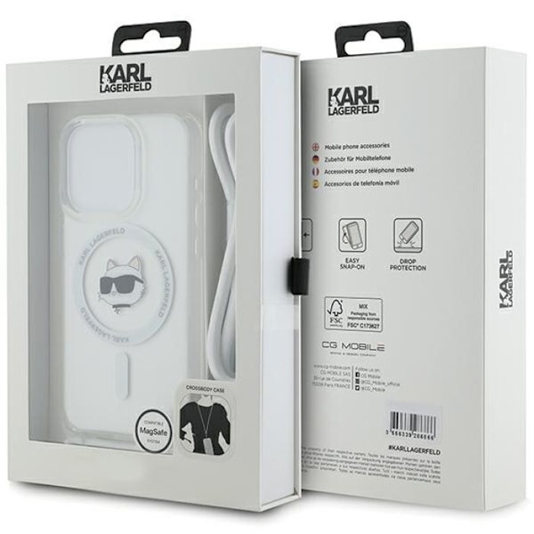 iPhone 15 Pro Max etui - Karl Lagerfeld IML MagSafe (KLHMP15XHCHCCHNT) - klart Choupette hoved og snor