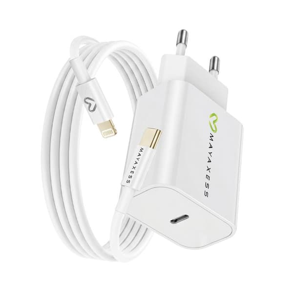 Lader til iPhone XS 18W + Lightning-kabel 1m Mayaxess Hvid Vit