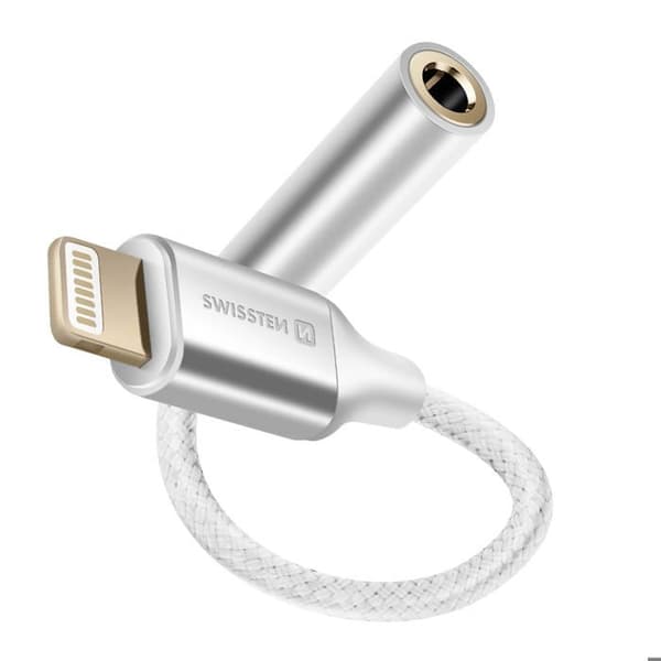 Audioadapter - Lightning till 3,5 mm jack - Vit - Textilkabel - 15 cm